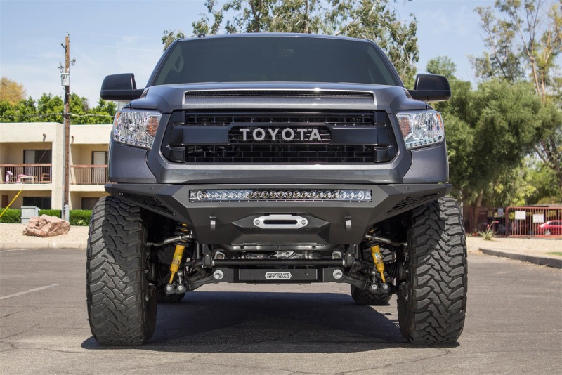 Toyota Tundra Bumper - Front - Addictive Desert Designs - Stealth Fighter w/ Winch Mount & Sensors - Hammer Black, Satin Black - `14-`27